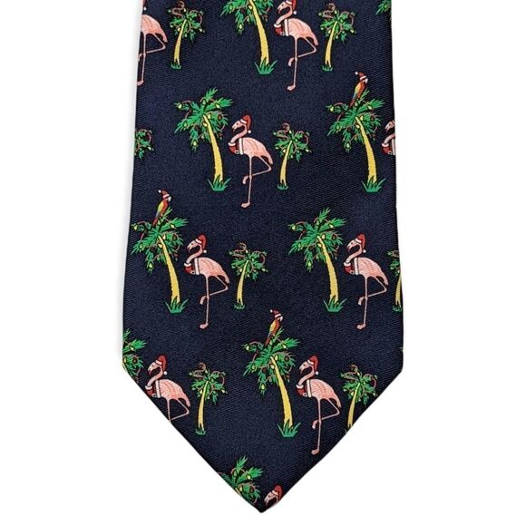 Hallmark Holiday Traditions Men's Blue Flamingo Festive Tie - Picture 2 of 4